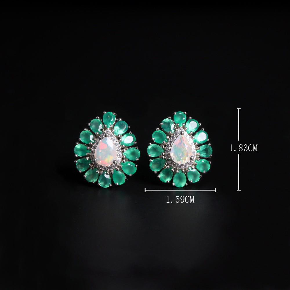 ‘Myrtle’ Pear Opal Agate Flower Earrings – dimensions
