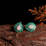 ‘Myrtle’ Pear Opal Agate Flower Earrings – on wood