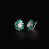 ‘Myrtle’ Pear Opal Agate Flower Earrings – angled pair