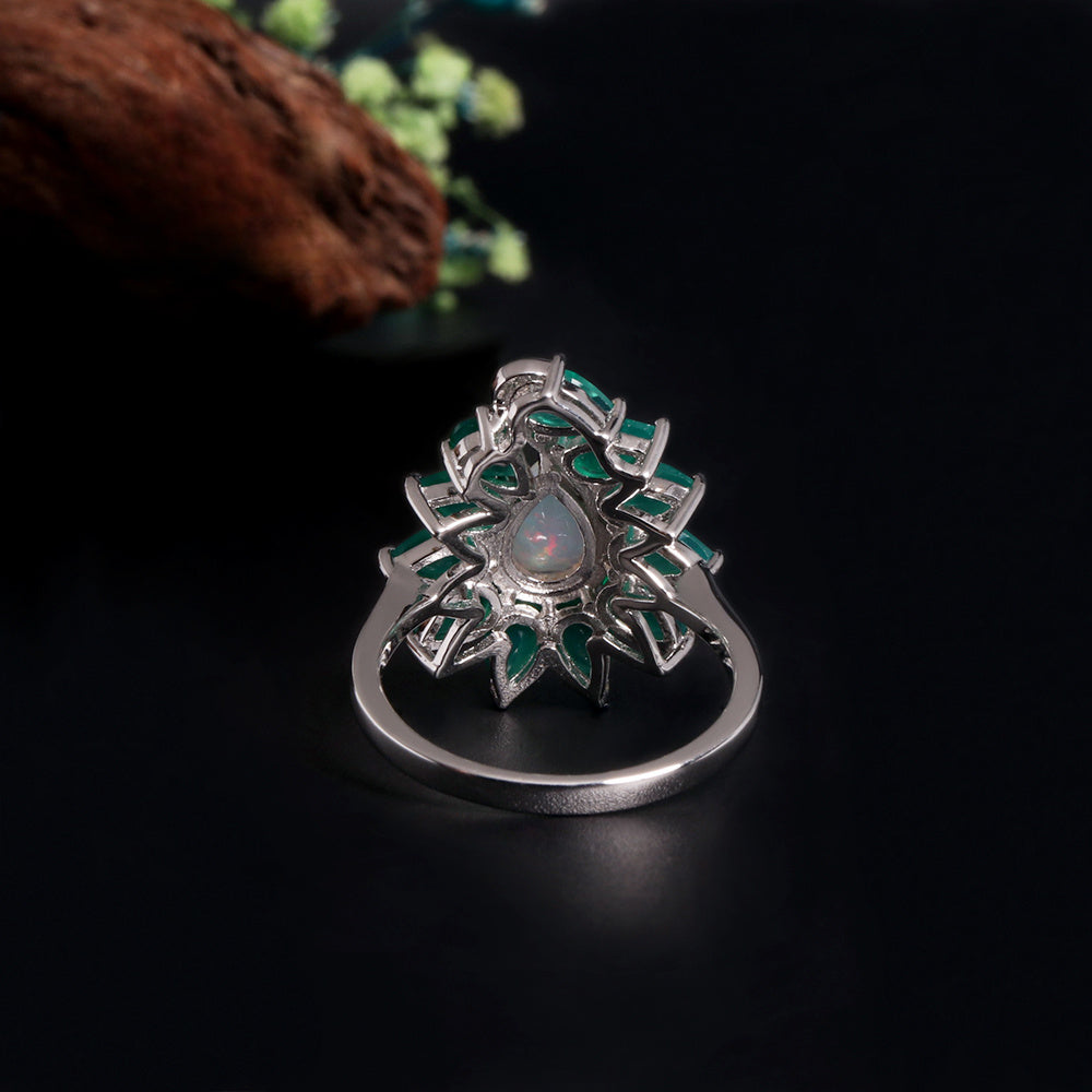 ‘Maisie’ Pear Opal Agate Flower Ring – back view