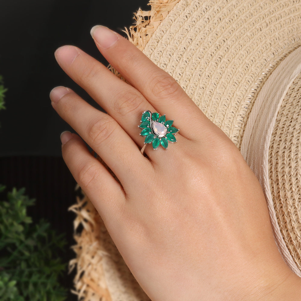 ‘Maisie’ Pear Opal Agate Flower Ring – on hand