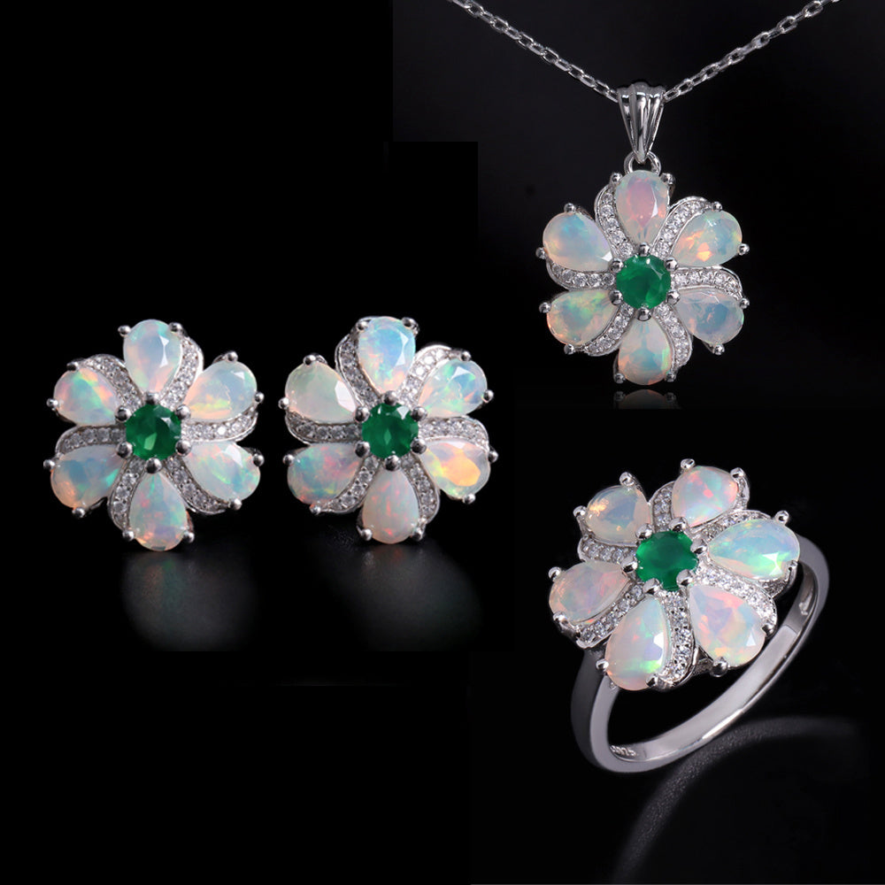 ‘Meadow’ Pear Opal Agate Flower Set