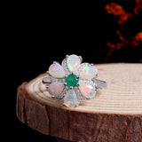 ‘Meadow’ Pear Opal Agate Flower Set – ring on wood
