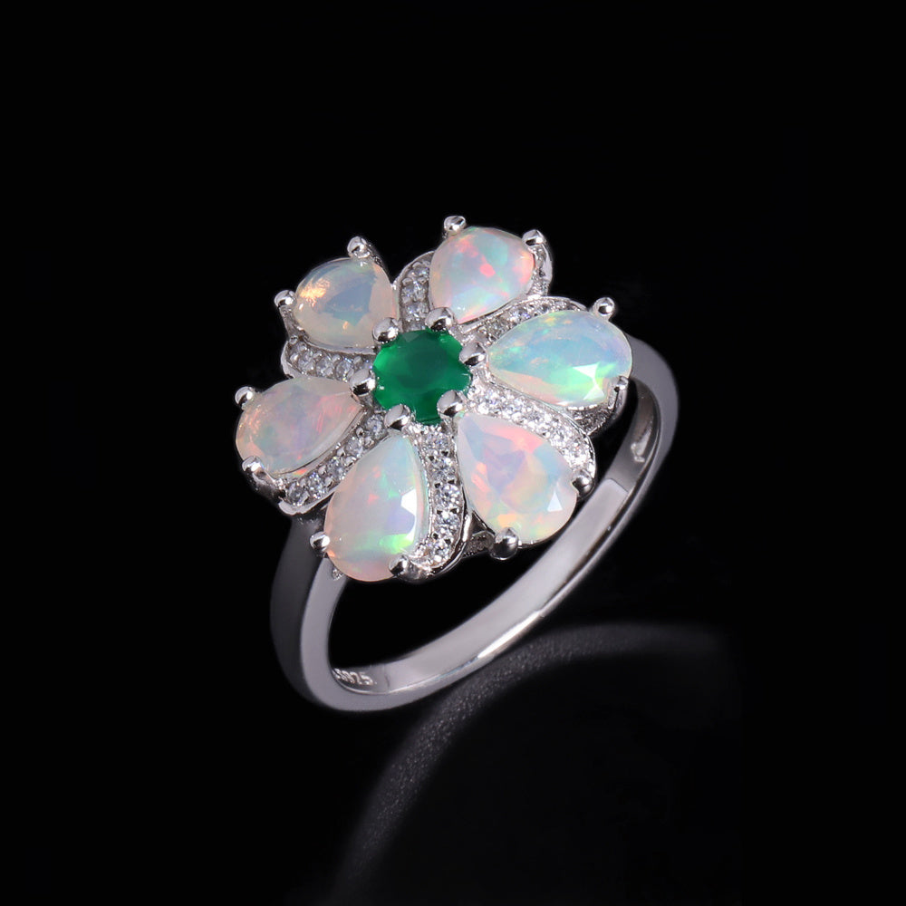 ‘Meadow’ Pear Opal Agate Flower Set – ring front