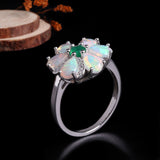 ‘Meadow’ Pear Opal Agate Flower Set – ring standing on wood