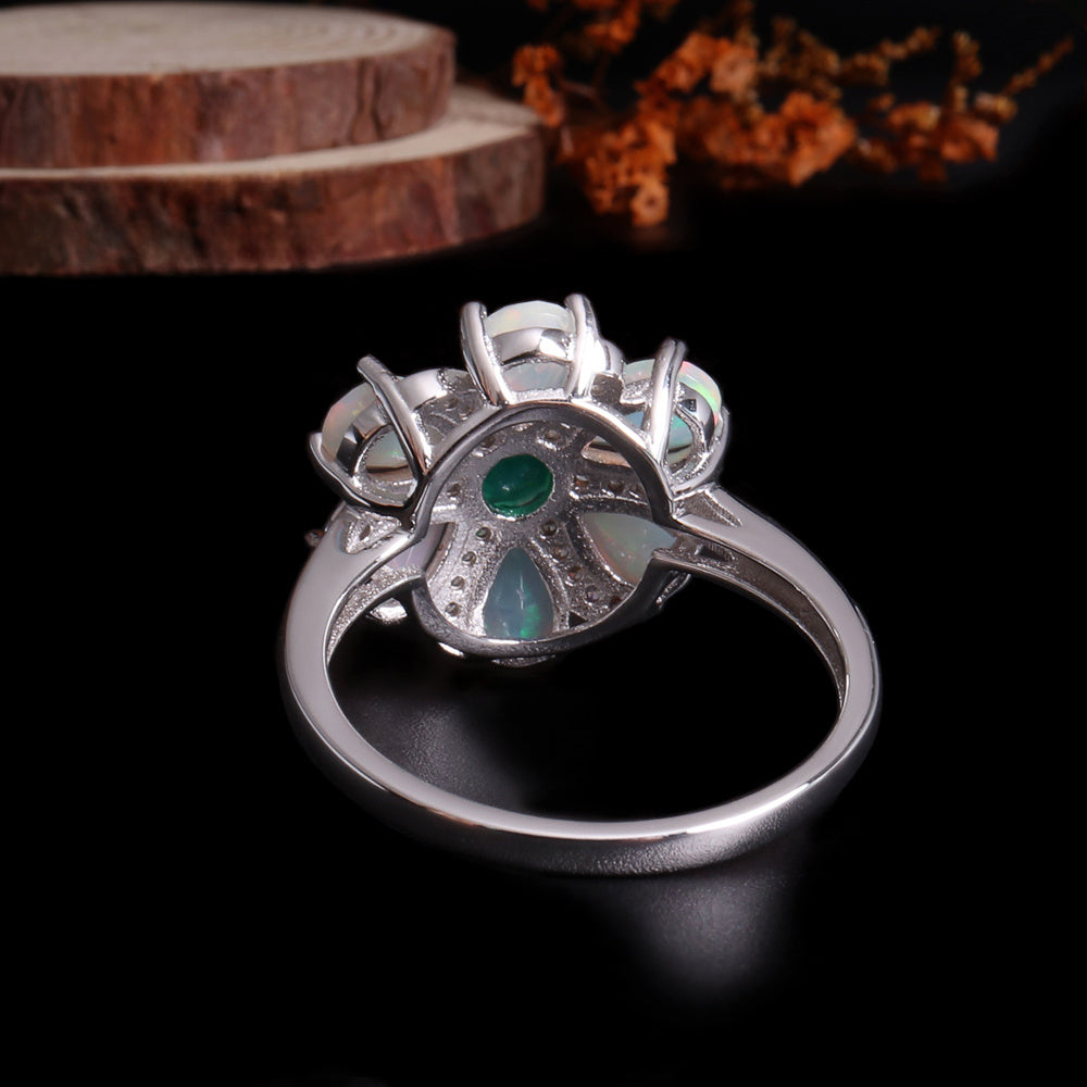 ‘Meadow’ Pear Opal Agate Flower Set – ring back