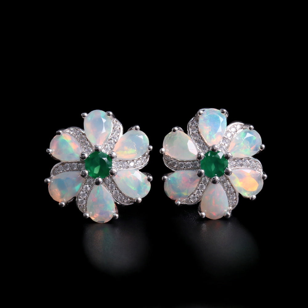 ‘Meadow’ Pear Opal Agate Flower Set – earrings front