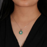 ‘Winton’ Pear Opal Agate Halo Pendant – on neck
