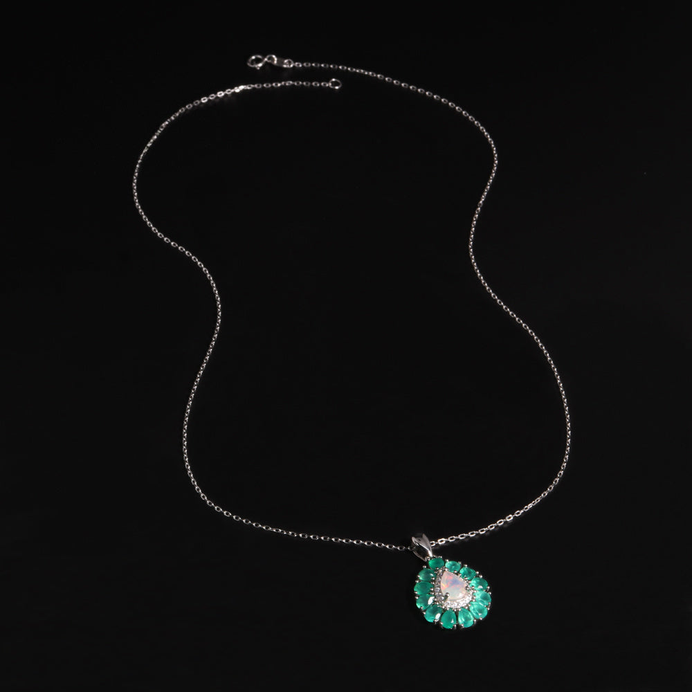 ‘Winton’ Pear Opal Agate Halo Pendant – necklace full