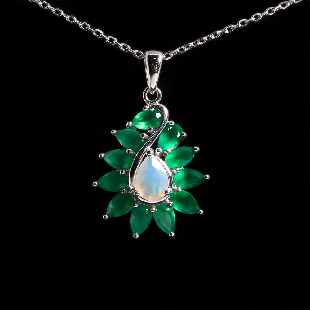 ‘Finley’ Pear Opal Agate Leaf Pendant