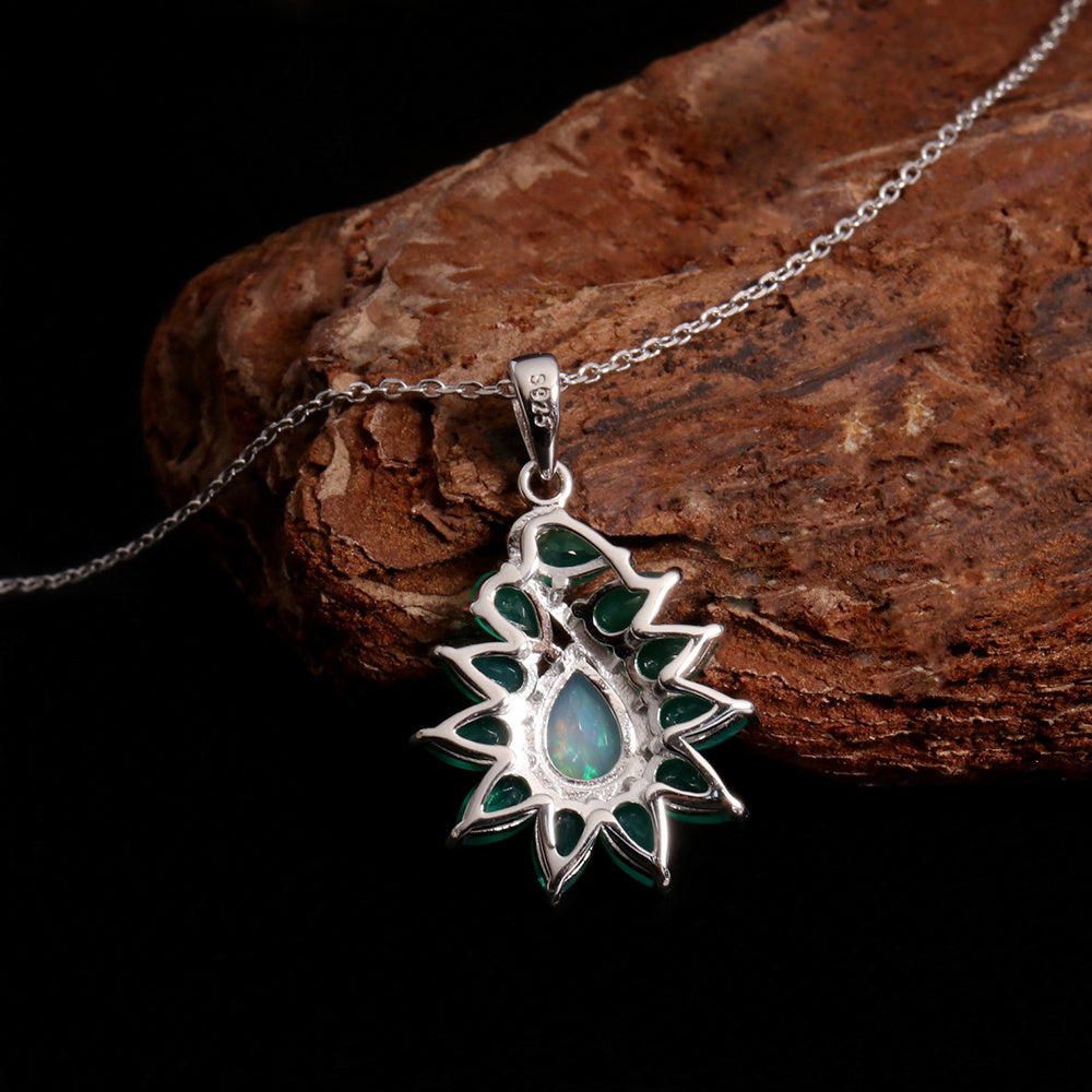 ‘Finley’ Pear Opal Agate Leaf Pendant – back view