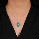 ‘Finley’ Pear Opal Agate Leaf Pendant – on neck