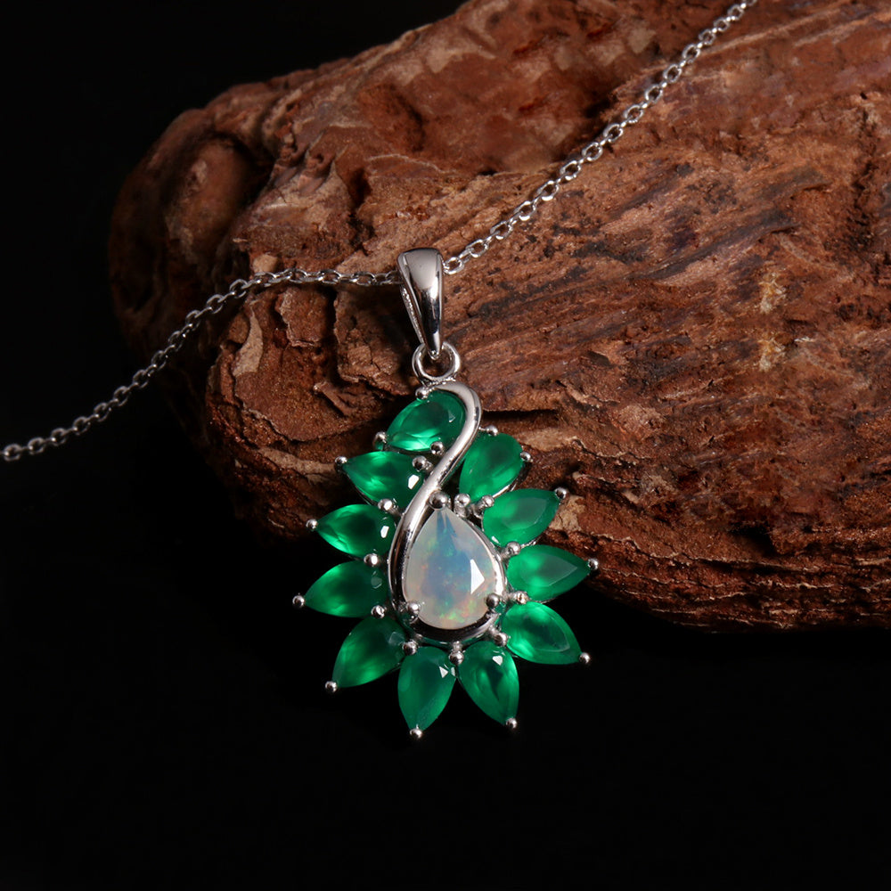 ‘Finley’ Pear Opal Agate Leaf Pendant – on driftwood