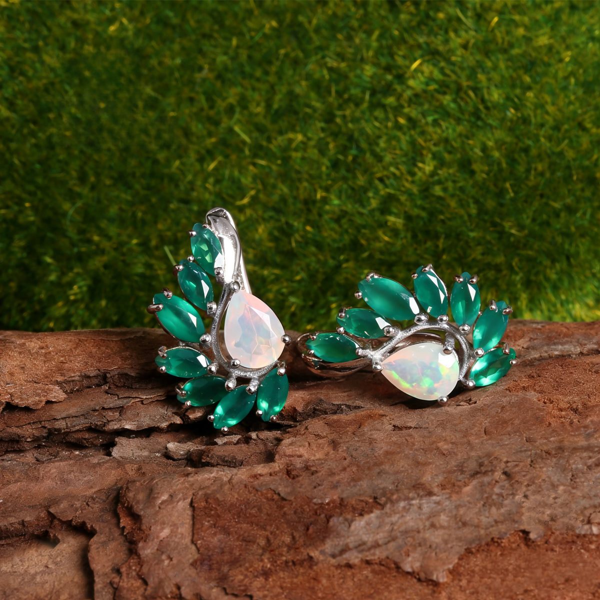 ‘Sloane’ Pear Opal Agate Wing Earrings
