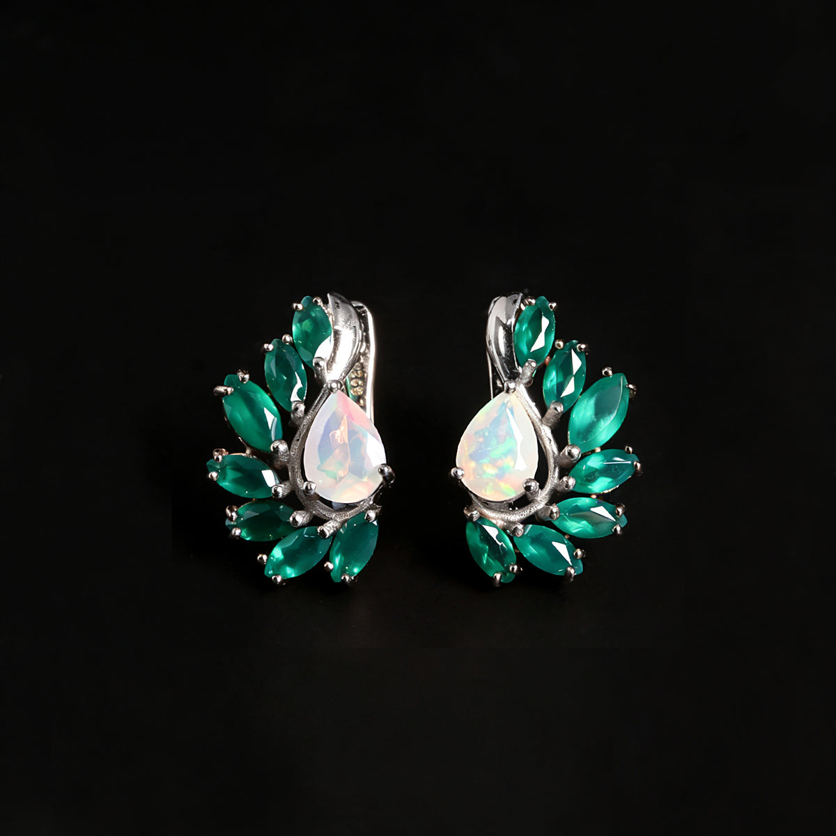 ‘Sloane’ Pear Opal Agate Wing Earrings – front