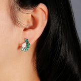 ‘Sloane’ Pear Opal Agate Wing Earrings – on ear