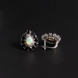 ‘Pepper’ Pear Opal Black Spinel Earrings – front and back