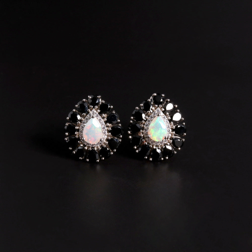 ‘Pepper’ Pear Opal Black Spinel Earrings – pair front