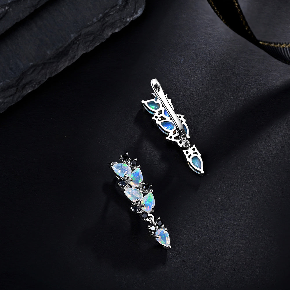 ‘Waverly’ Pear Opal Cascade Cluster Earrings – front and back