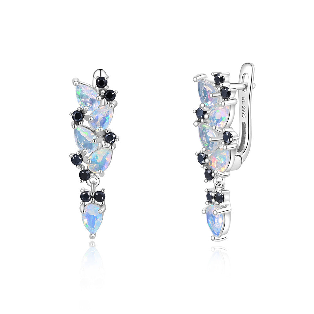 ‘Waverly’ Pear Opal Cascade Cluster Earrings – front and side white