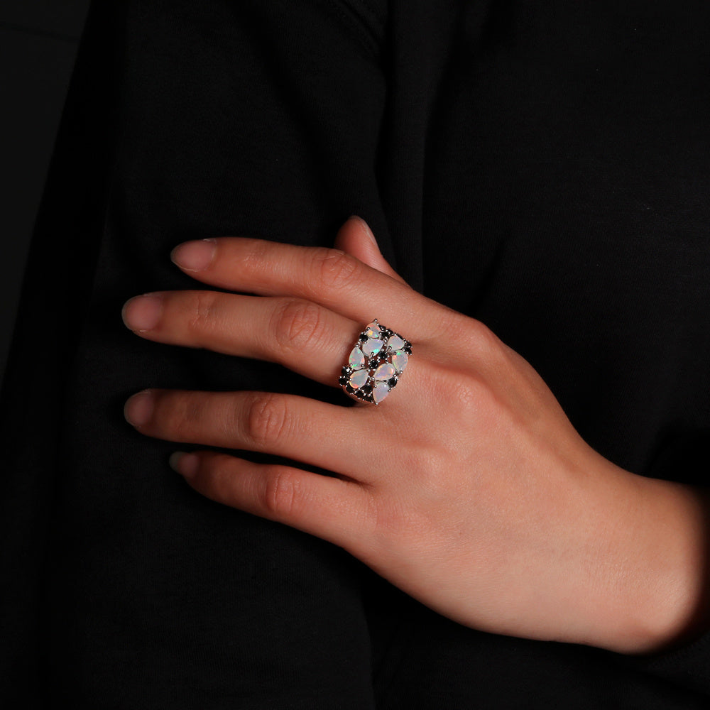 ‘Caroline’ Pear Opal Cluster Cocktail Ring – on hand