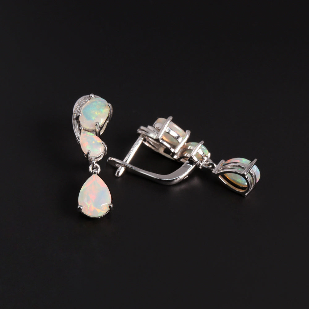 ‘Collins’ Pear Opal Cluster Drop Earrings – front and side