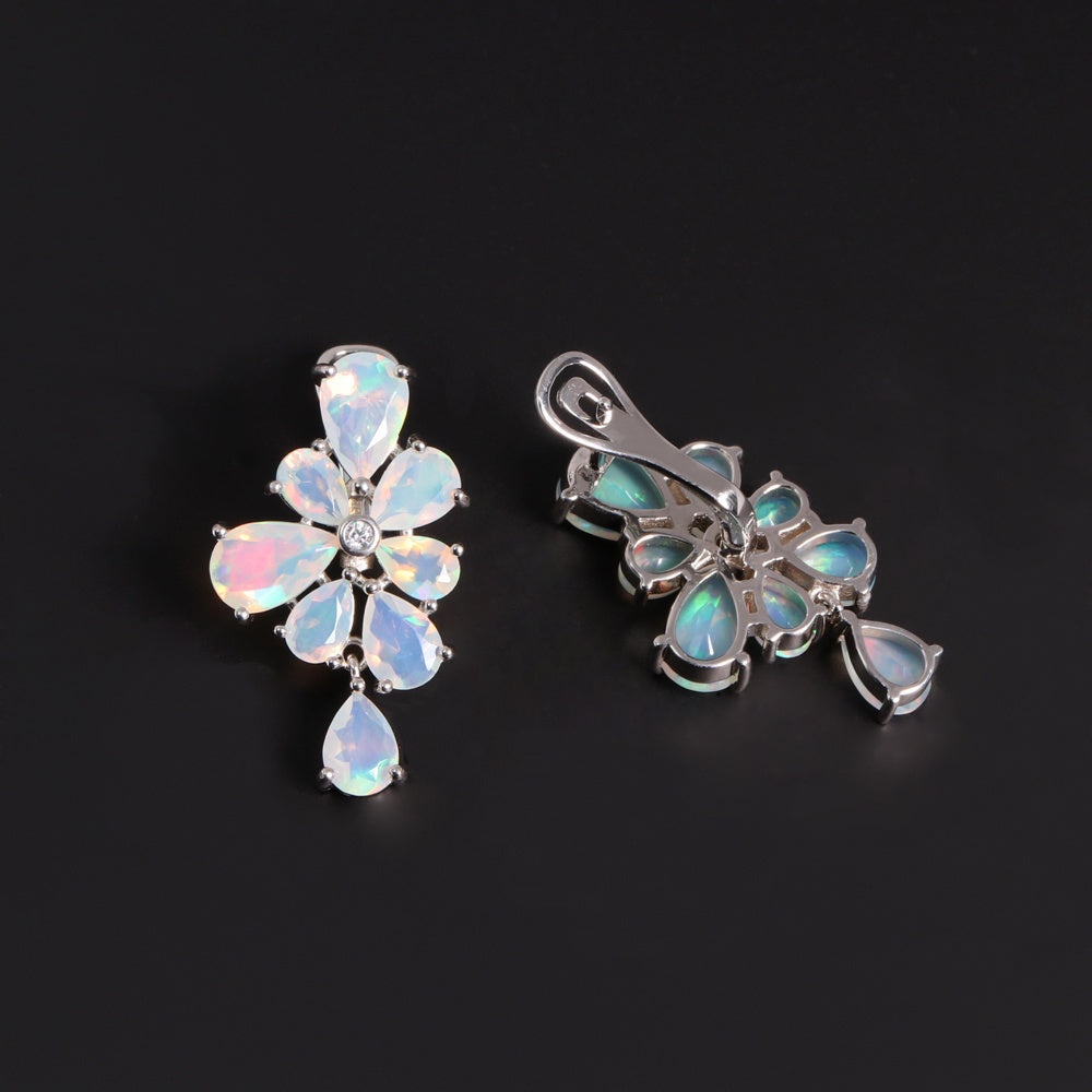 ‘Dulcie’ Pear Opal Flower Drop Earrings – front and back