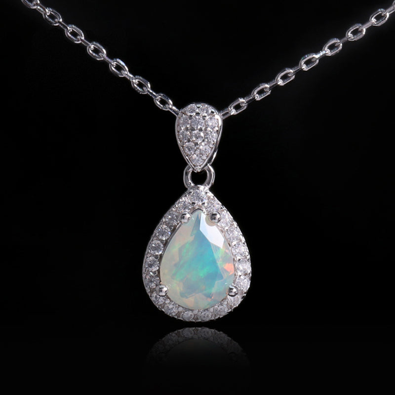 ‘Haven’ Pear Opal Halo Pendant