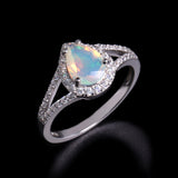 ‘Josie’ Pear Opal Halo Trio Set – ring front