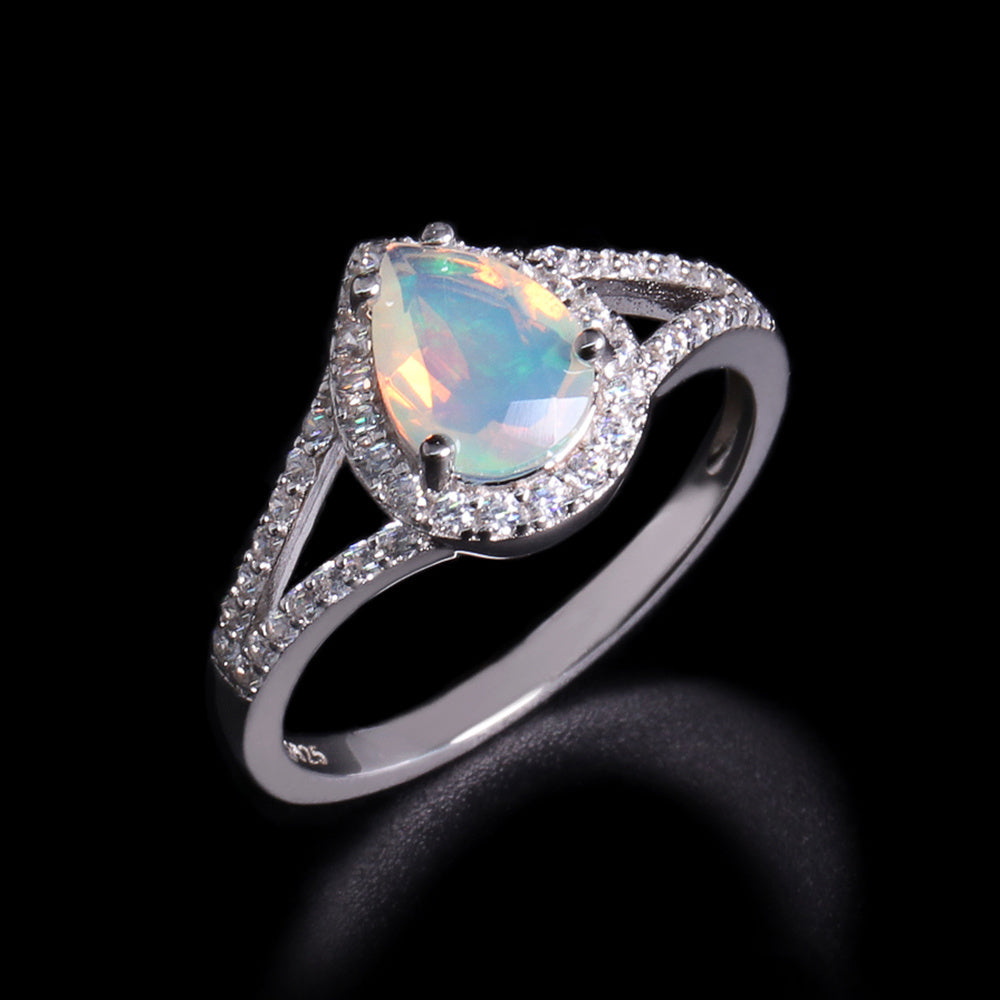 ‘Josie’ Pear Opal Halo Trio Set – ring front