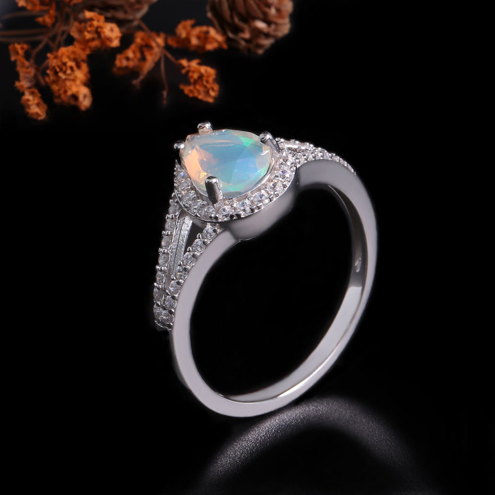 ‘Josie’ Pear Opal Halo Trio Set – ring side view