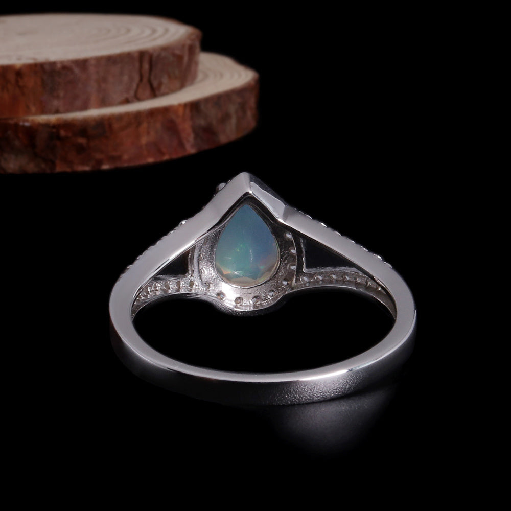 ‘Josie’ Pear Opal Halo Trio Set – ring back view