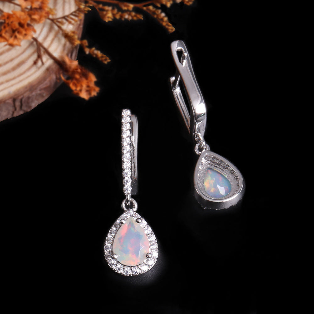‘Josie’ Pear Opal Halo Trio Set – earrings front back