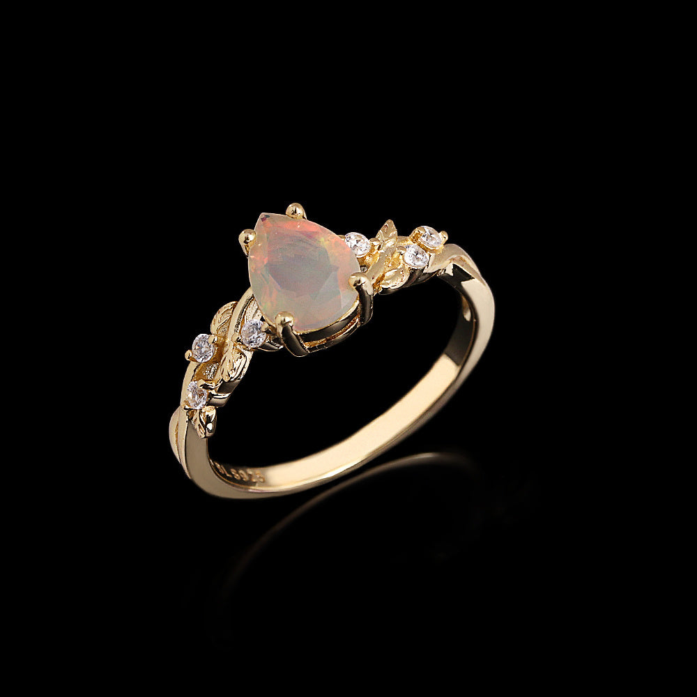 ‘Ivy’ Pear Opal Leaf Vine Ring