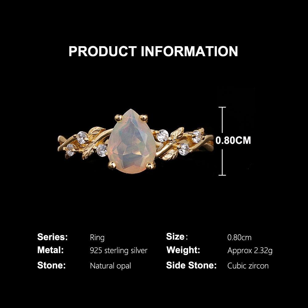 ‘Ivy’ Pear Opal Leaf Vine Ring – dimensions