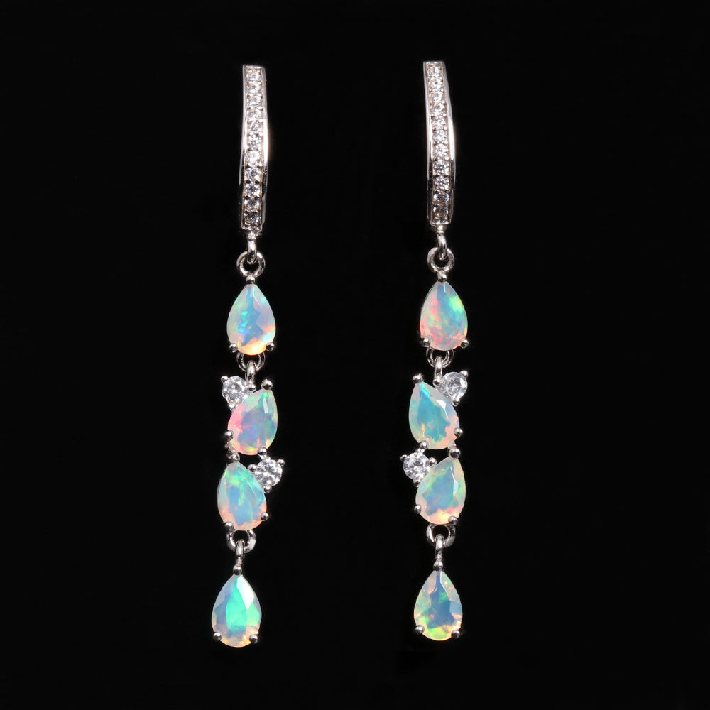 ‘Eliza’ Pear Opal Linear Drop Earrings – front