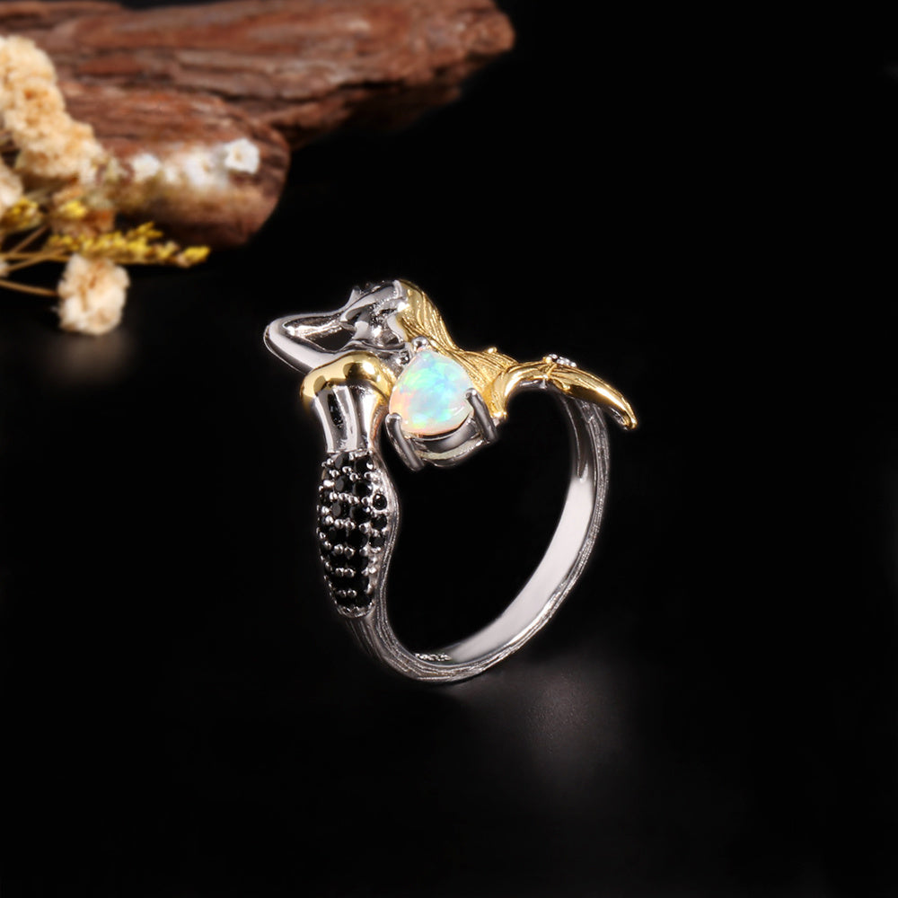 ‘Airlie’ Pear Opal Mermaid Ring – angled view