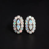 ‘Scarlet’ Pear Opal Oval Halo Earrings