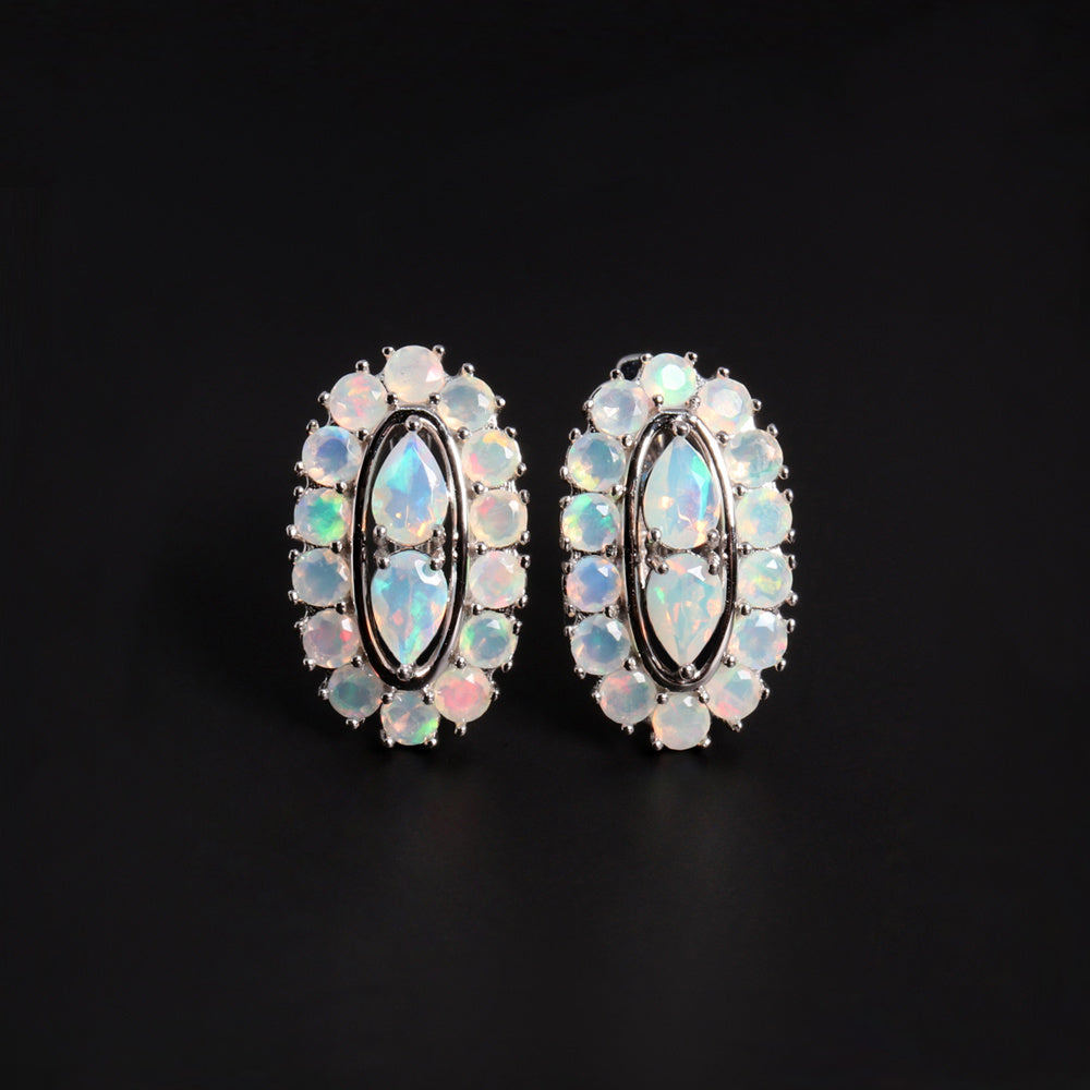 ‘Scarlet’ Pear Opal Oval Halo Earrings