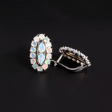 ‘Scarlet’ Pear Opal Oval Halo Earrings – side view