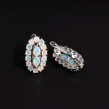 ‘Scarlet’ Pear Opal Oval Halo Earrings – angled view