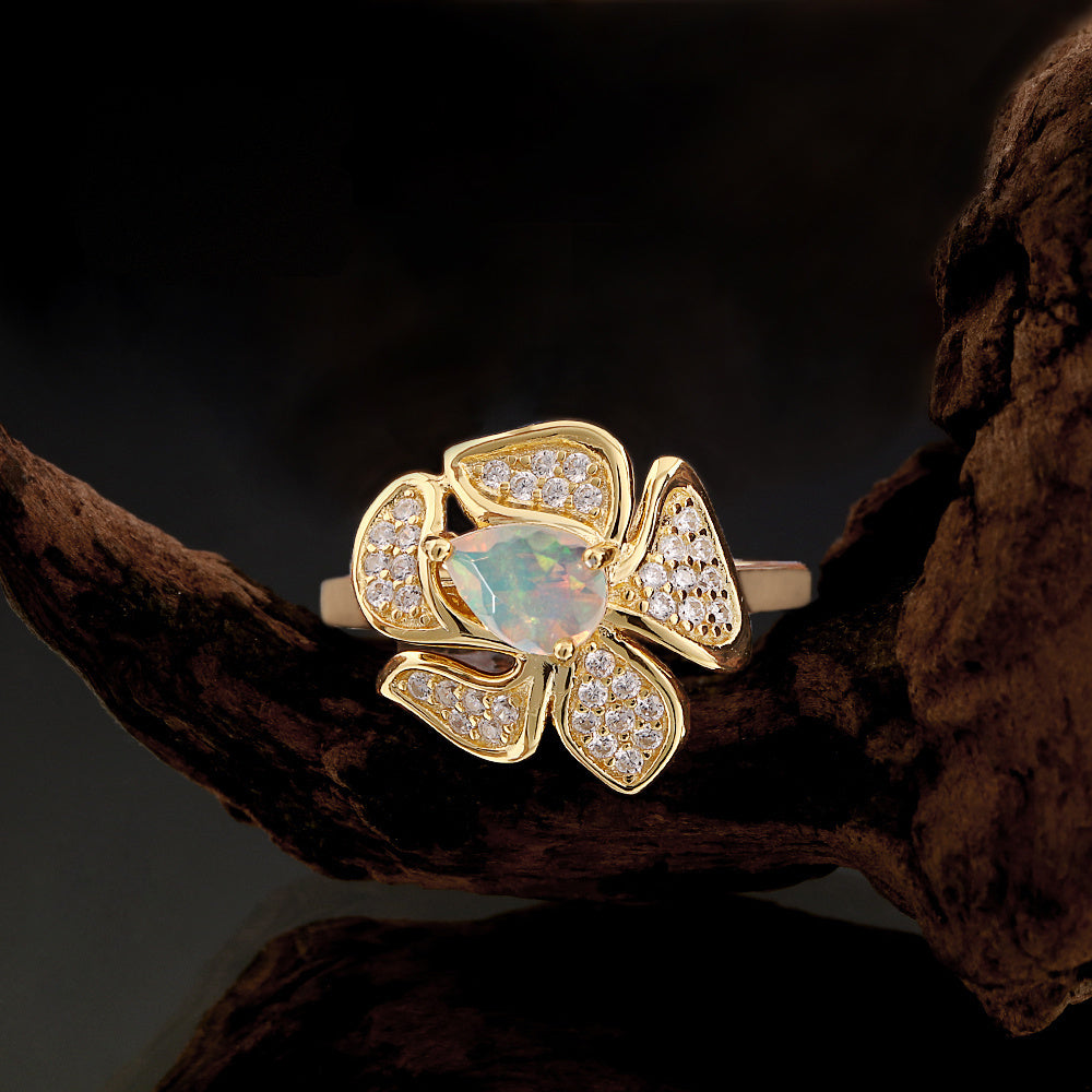 ‘Rosella’ Pear Opal Pave Flower Ring
