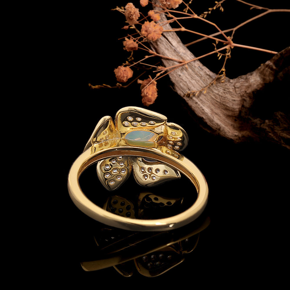 ‘Rosella’ Pear Opal Pave Flower Ring – back view