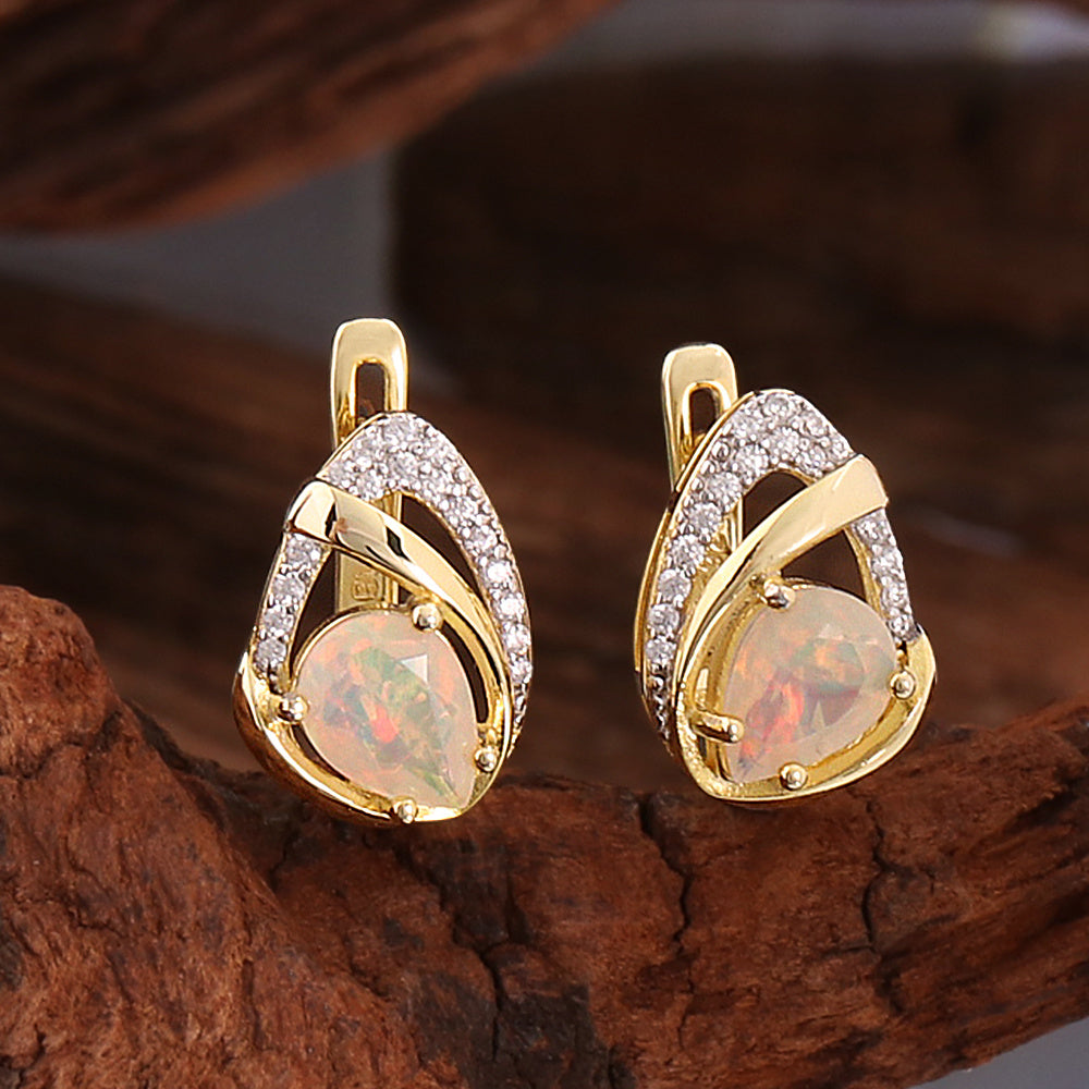 ‘Goldie’ Pear Opal Pave Teardrop Earrings