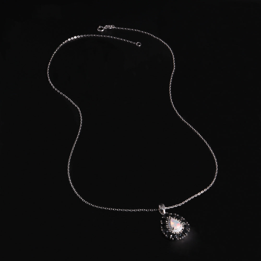 ‘Greta’ Pear Opal Spinel Halo Necklace – full chain length