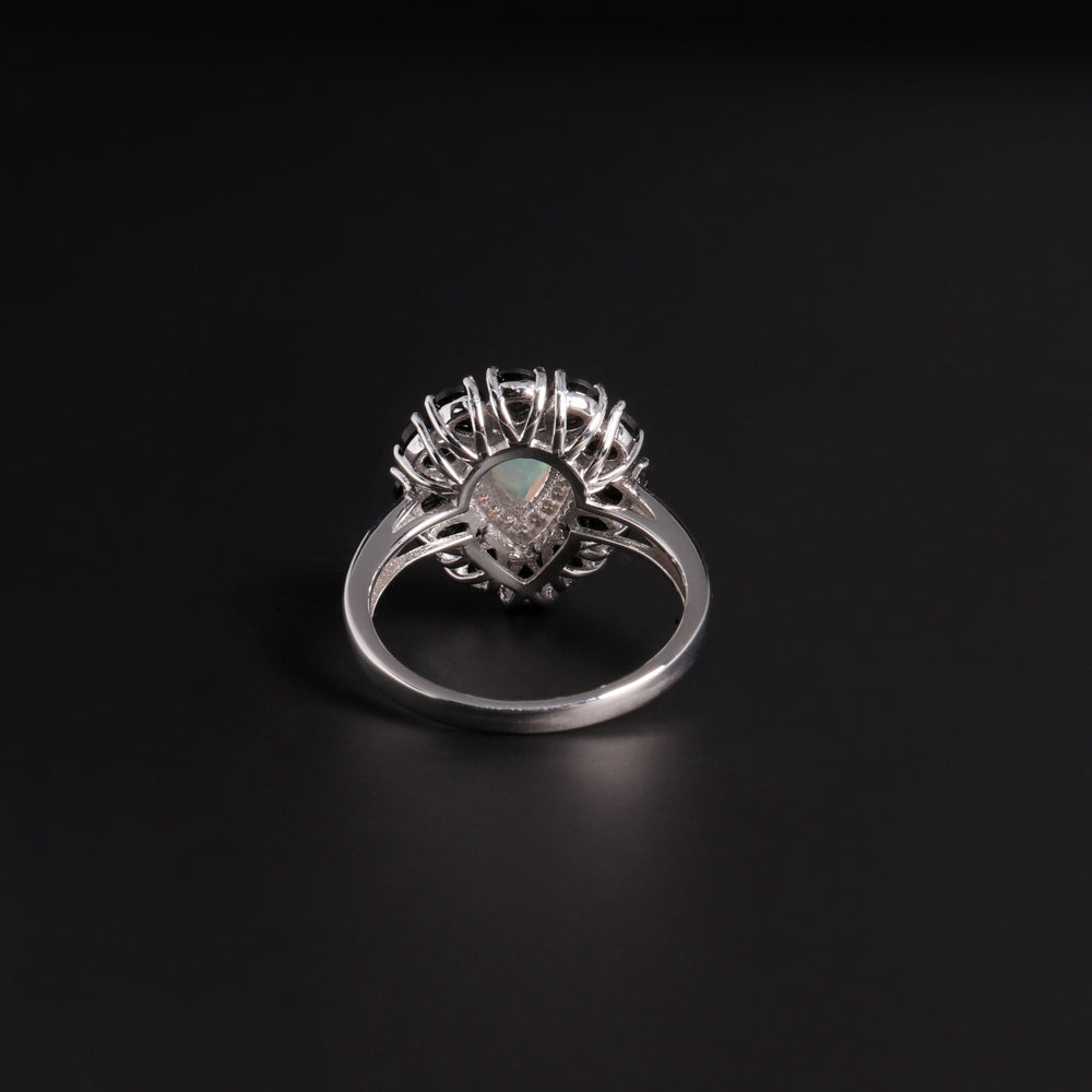 ‘Vela’ Pear Opal Spinel Halo Ring – back view