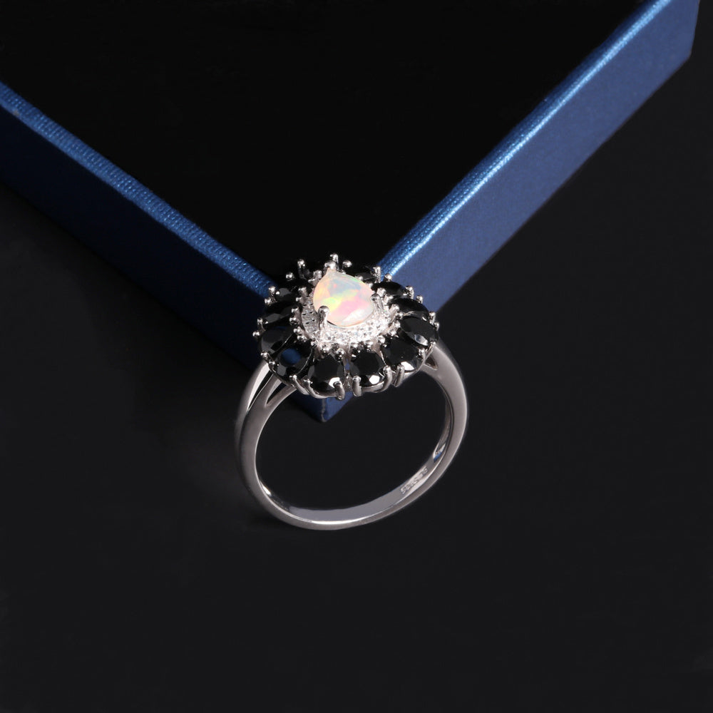 ‘Vela’ Pear Opal Spinel Halo Ring – with ring box