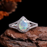 ‘Rory’ Pear Opal Split Shank Ring – on rock