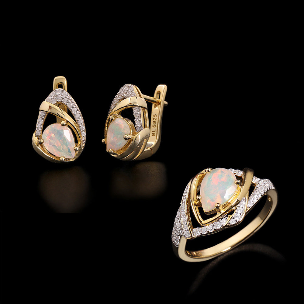 ‘Paisley’ Pear Opal Swirl Halo Set