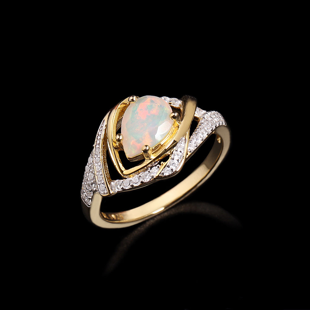 ‘Paisley’ Pear Opal Swirl Halo Set – ring front